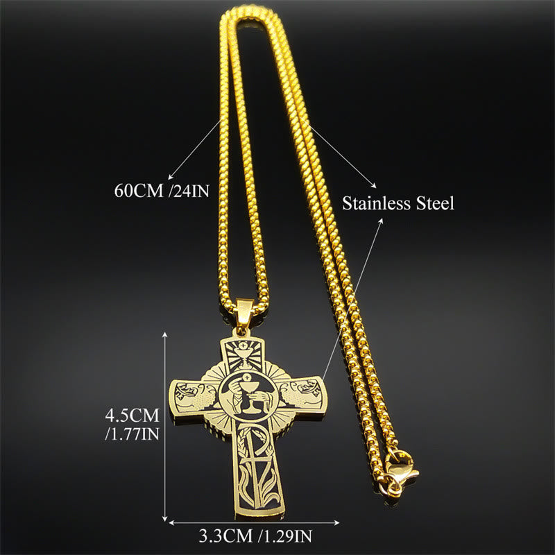 Multi-element Style Eucharist Halo Grapevine Cross Necklace - image 9