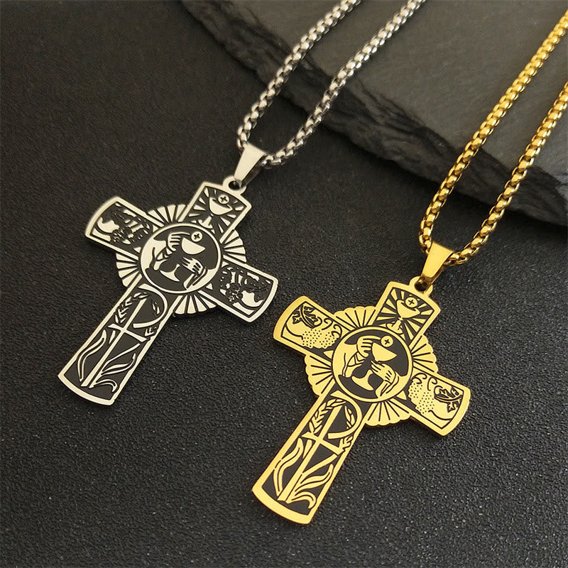 Multi-element Style Eucharist Halo Grapevine Cross Necklace - image 2