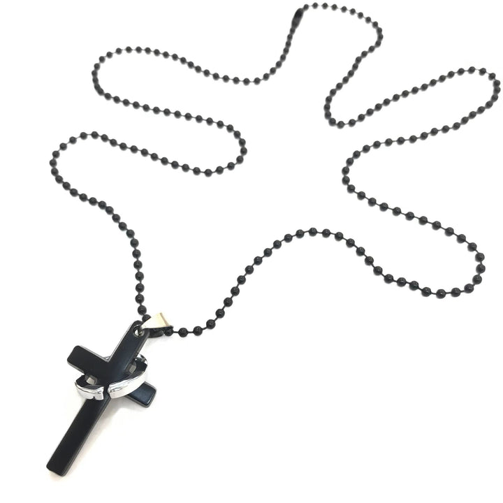 Christian Art Minimalist Style Cross Ring Black Pendant Alloy Necklace - image 4