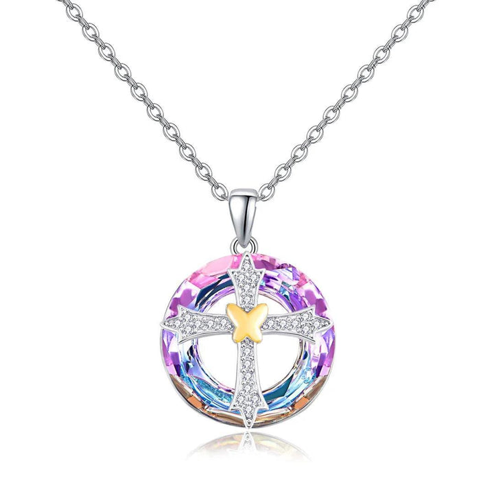 Christian Art Modern Style Friendship Blessing Cross Bowknot Crystal Necklace - image 4