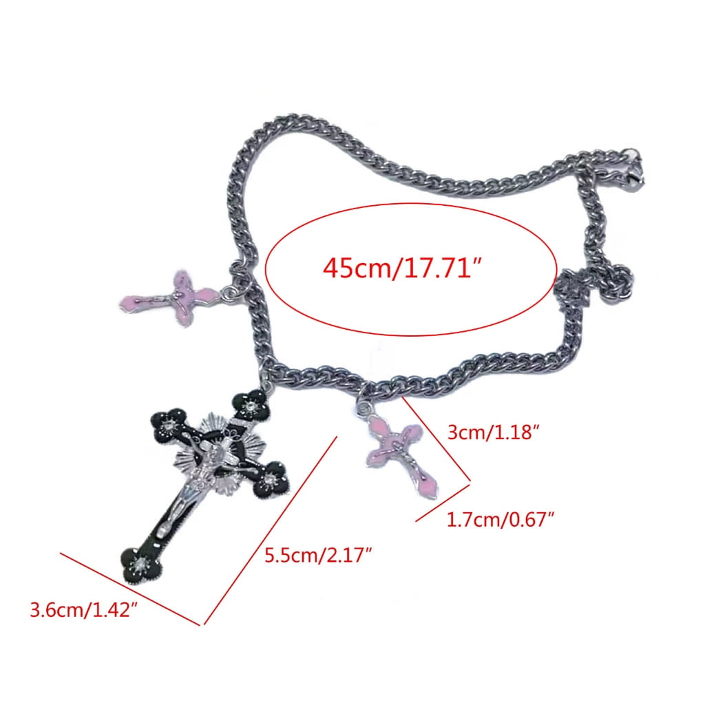 Classic Style Colorful Crafted Triple Crucifix Pendant Chain Necklace - image 7
