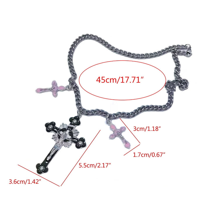 Classic Style Colorful Crafted Triple Crucifix Pendant Chain Necklace - image 7