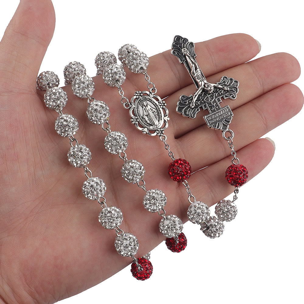 Miraculous Medal & Crucifix of 8 mm Round Silver Metal Gems Alloy Chain Rosary - image 5