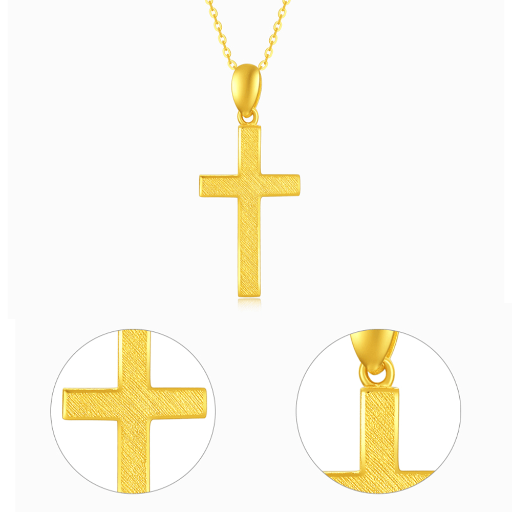 Christian Art 999 Pure Gold Minimalist Style Cross Frosted Pendant Necklace - image 3