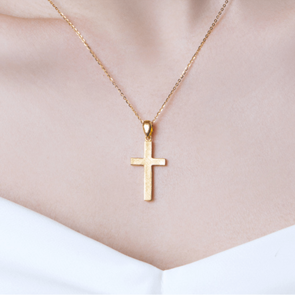 Christian Art 999 Pure Gold Minimalist Style Cross Frosted Pendant Necklace - image 4