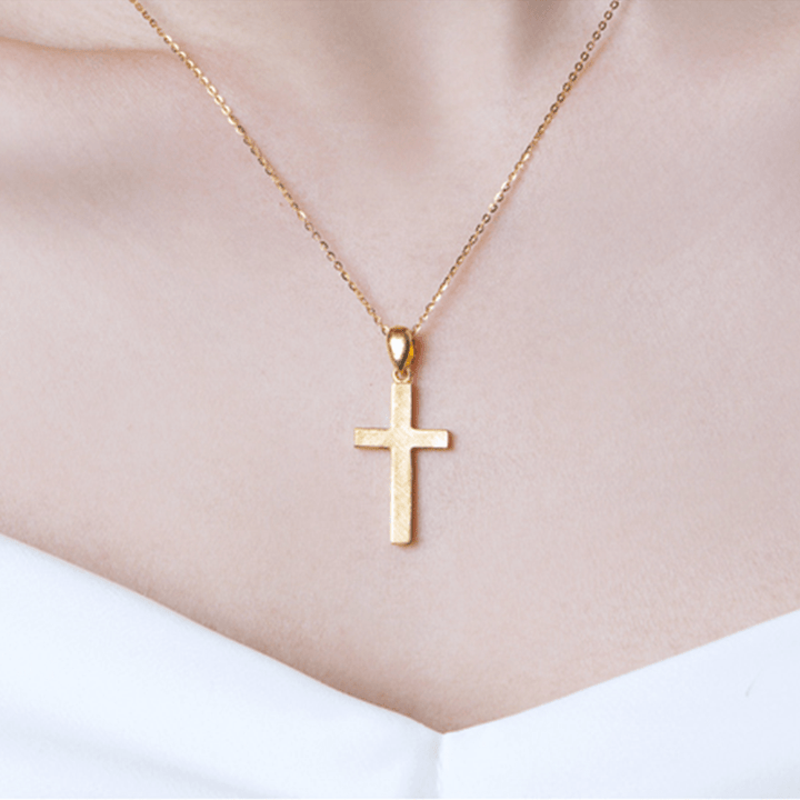 Christian Art 999 Pure Gold Minimalist Style Cross Frosted Pendant Necklace - image 4