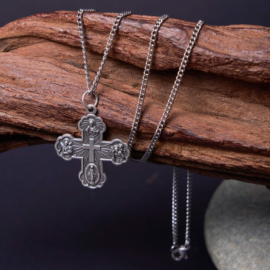 Classic Style Carmelite Five-in-One Four-Way Cross Pendant Alloy Necklace - Silver - image 3