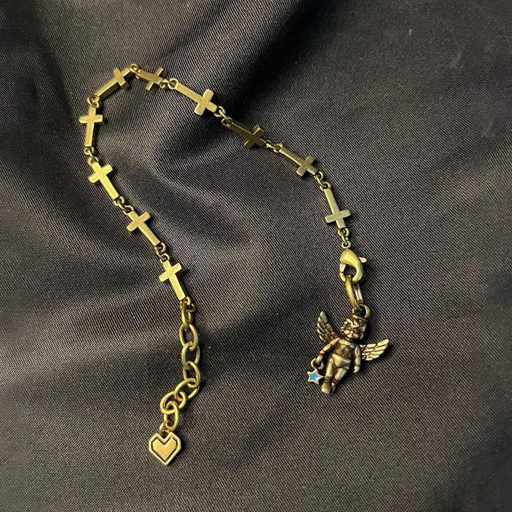 Retro Style Bronze Lucky Star Angel & Heart Cross Bracelet - image 4