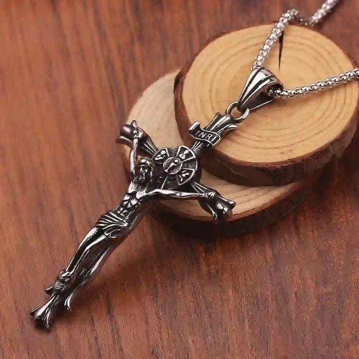 Retro Style Stainless Steel Crucifix Jewelry Chain Pendant Necklace - Silver - image 1