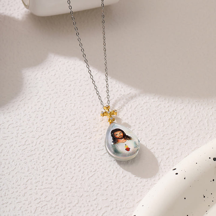 Simple Fashion Style Crystal Jesus Series Pendant Necklace - Style B - image 3