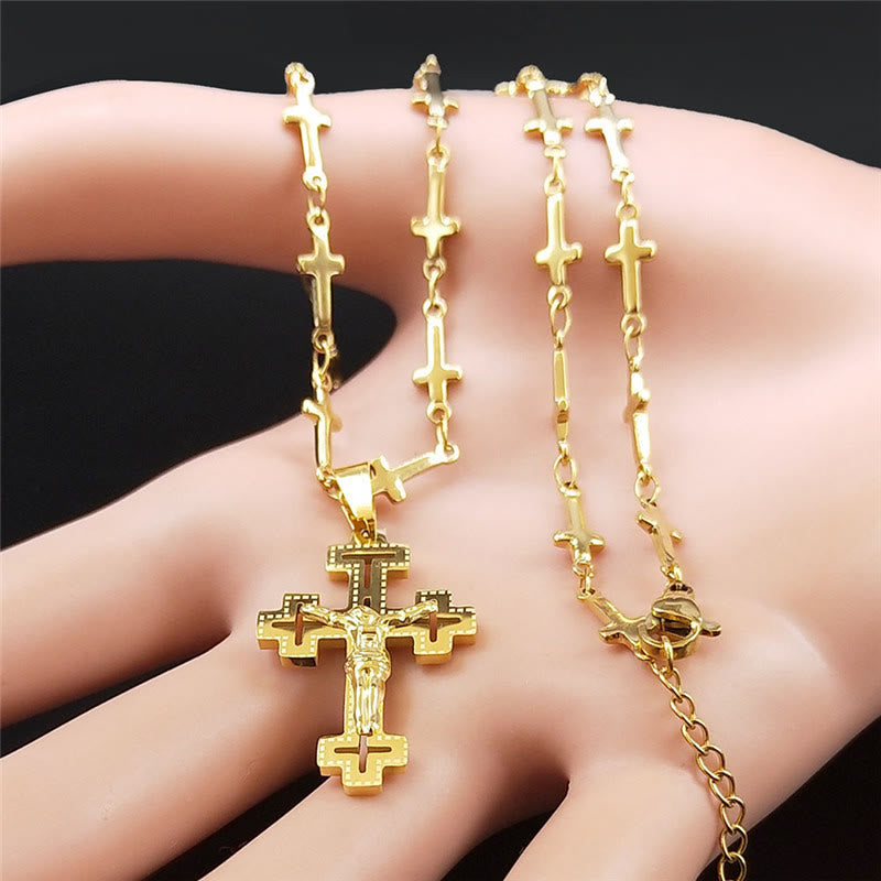 Retro Noble Style Crucifix with Cross Chain Pendant Necklace - image 5