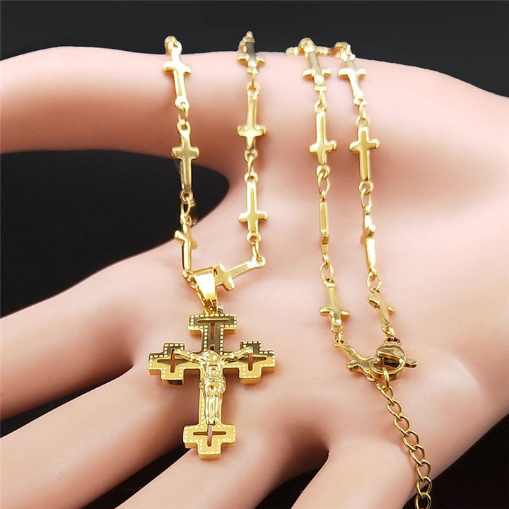 Retro Noble Style Crucifix with Cross Chain Pendant Necklace - image 5
