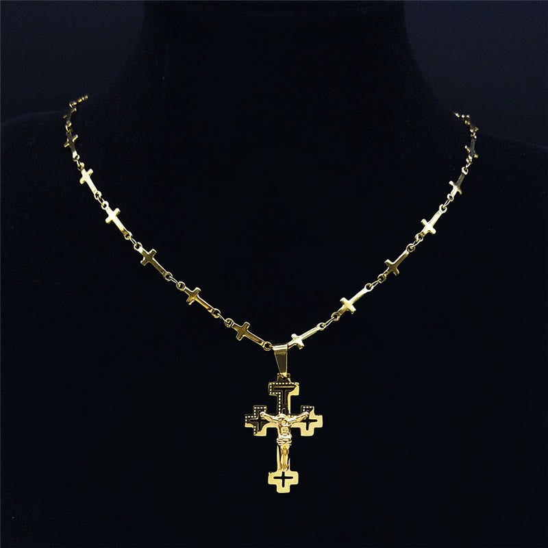 Retro Noble Style Crucifix with Cross Chain Pendant Necklace - image 4