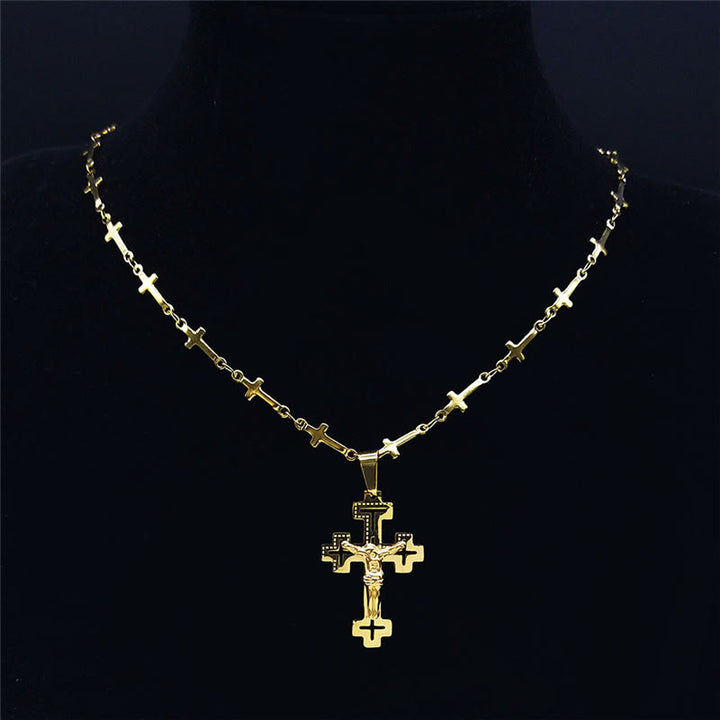 Retro Noble Style Crucifix with Cross Chain Pendant Necklace - image 4