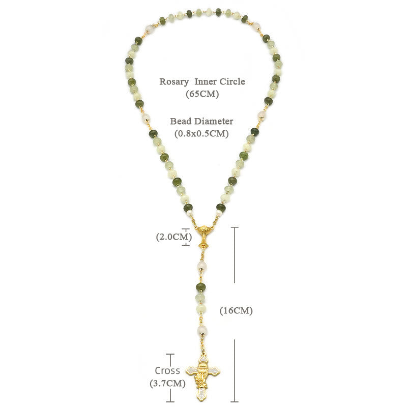 Holy Grail & Crucifix with Eucharistic of 5*8 mm Round Green Chalcedony Alloy Chain Rosary - image 9