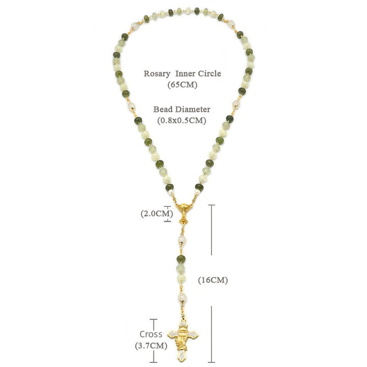Holy Grail & Crucifix with Eucharistic of 5*8 mm Round Green Chalcedony Alloy Chain Rosary - image 9