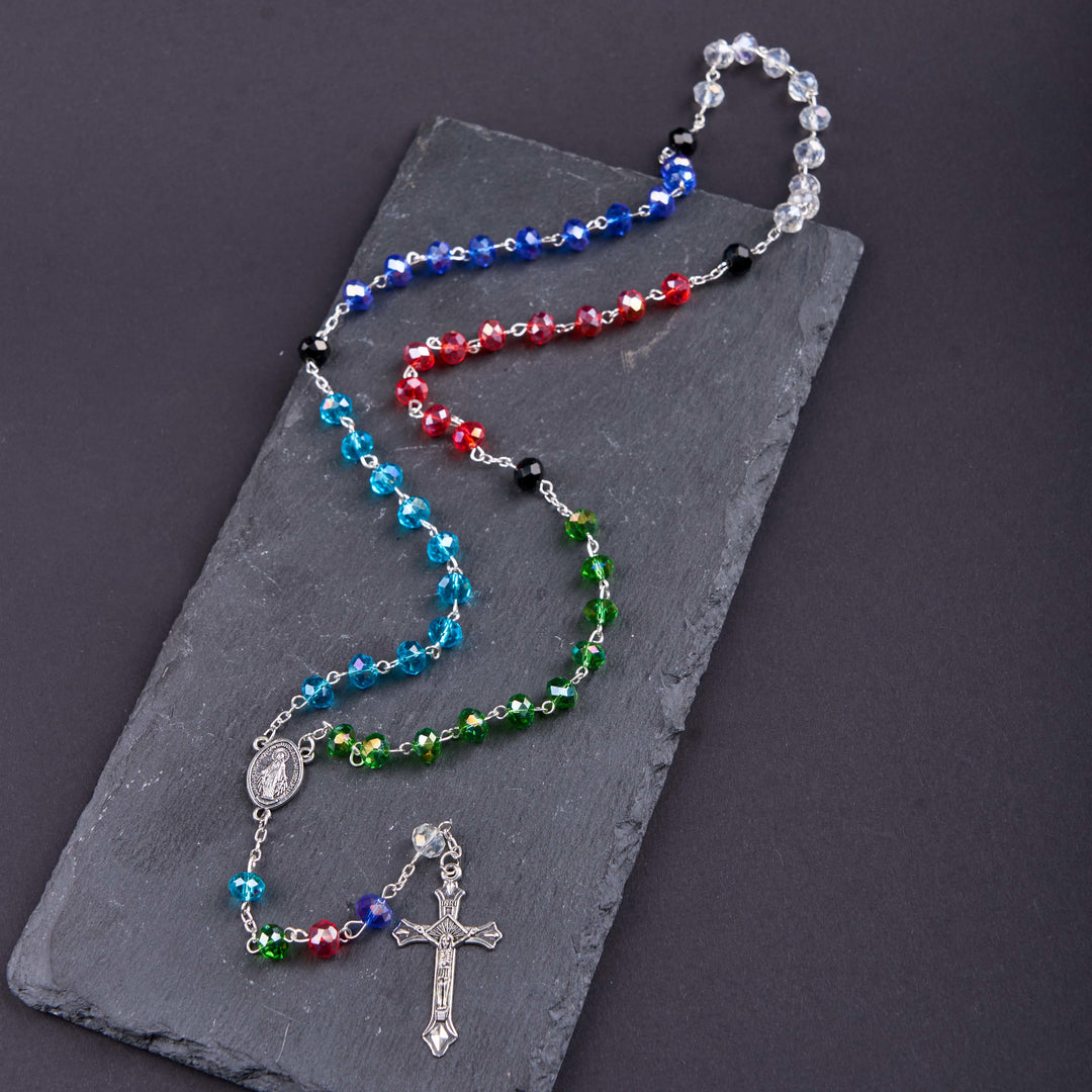 Miraculous Medal & Crucifix of 6 mm Polyhedron Multicolor Crystal Alloy Chain Rosary - image 3