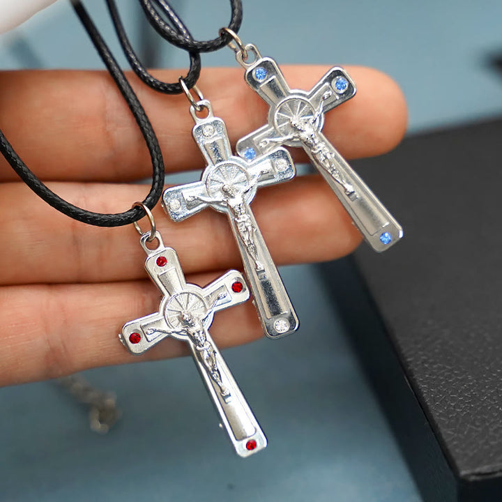 Retro Claasic Style Crucifix with Colorful Gemstone Pendant Necklace - image 5