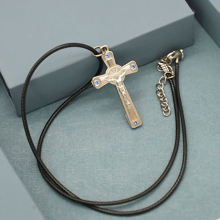 Retro Claasic Style Crucifix with Colorful Gemstone Pendant Necklace - image 6