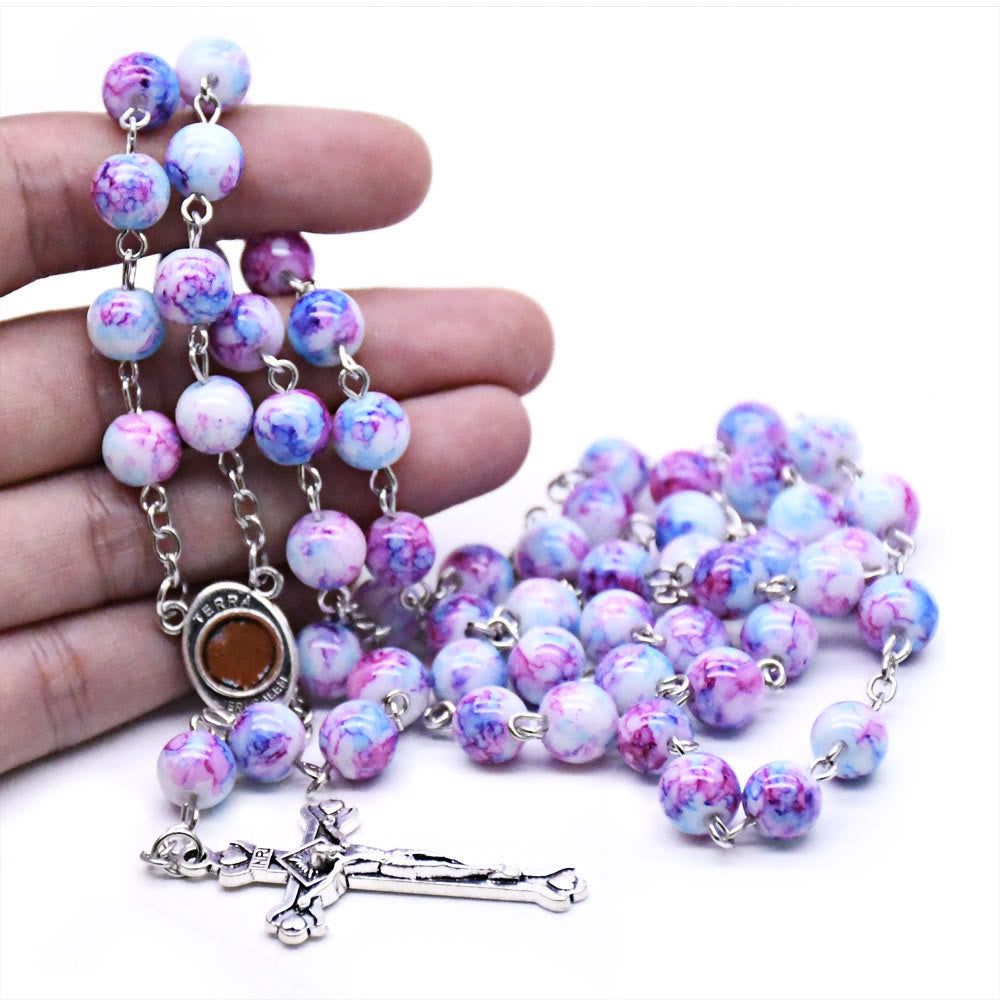 Madonna and Child & Crucifix of 6 mm Round Purple Glass Alloy Chain Rosary - image 5