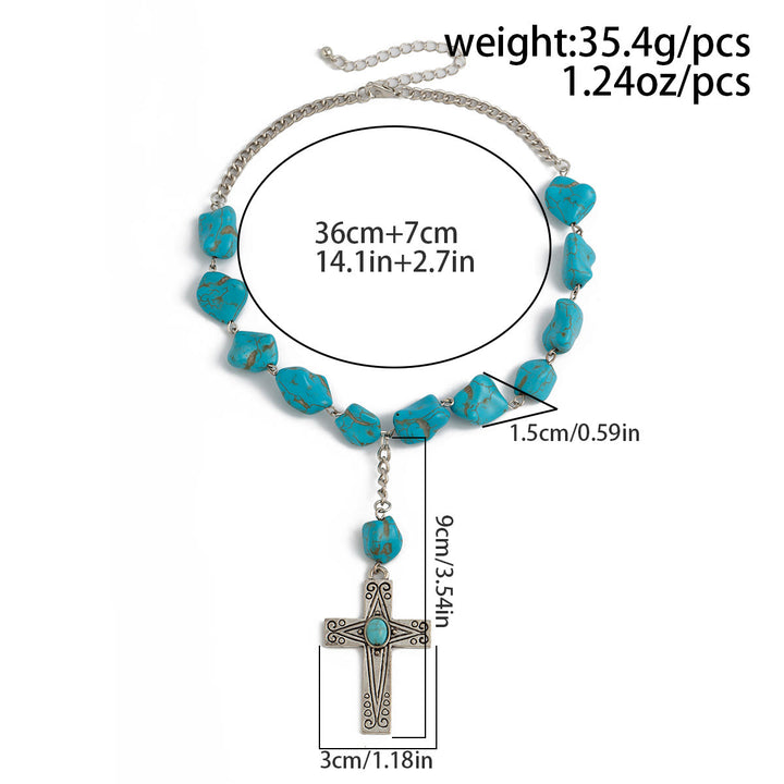 Retro Style Turquoise Natural Stone Cross Pendant Necklace - image 5