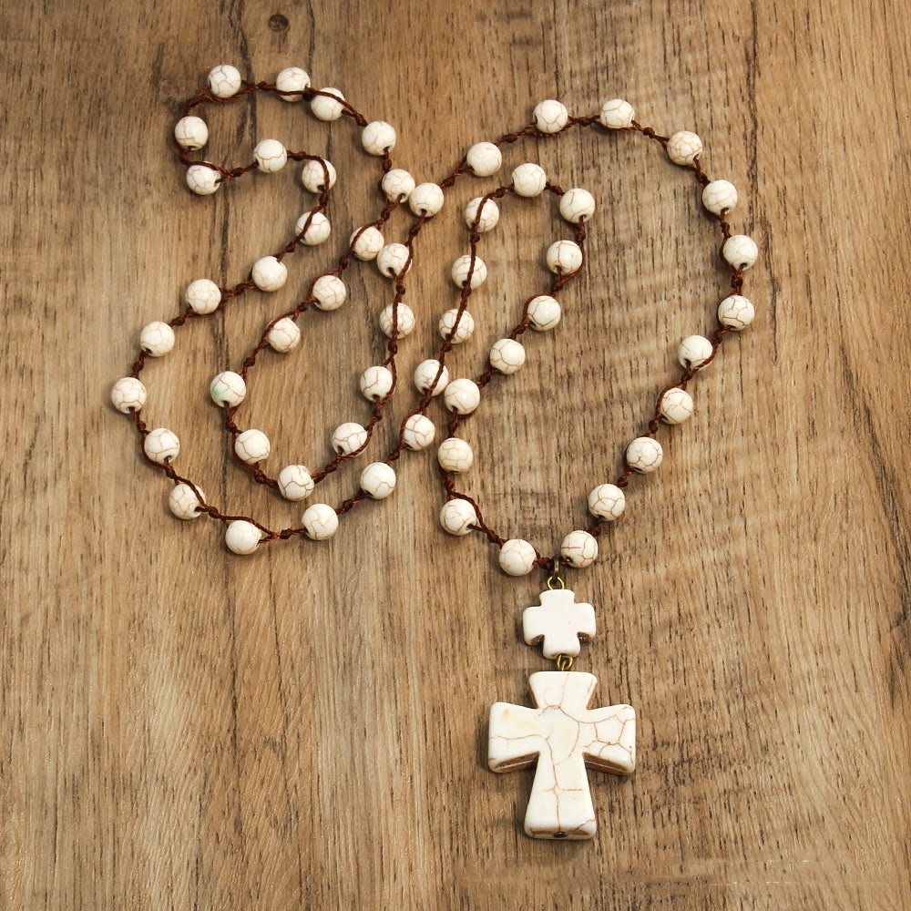 Folk Style Turquoise Braided Cross Pendant Necklace - image 4