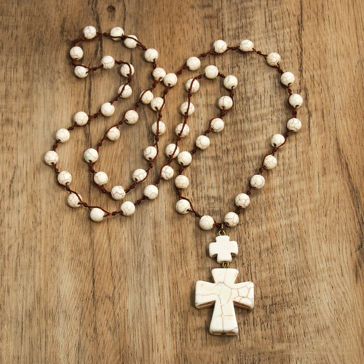 Folk Style Turquoise Braided Cross Pendant Necklace - image 4