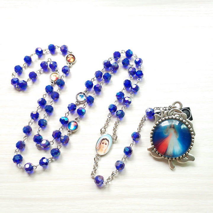 Our Lady of Fátima & Sacred Heart of Jesus of 6 mm Polyhedron Blue Crystal Alloy Chain Rosary - image 4