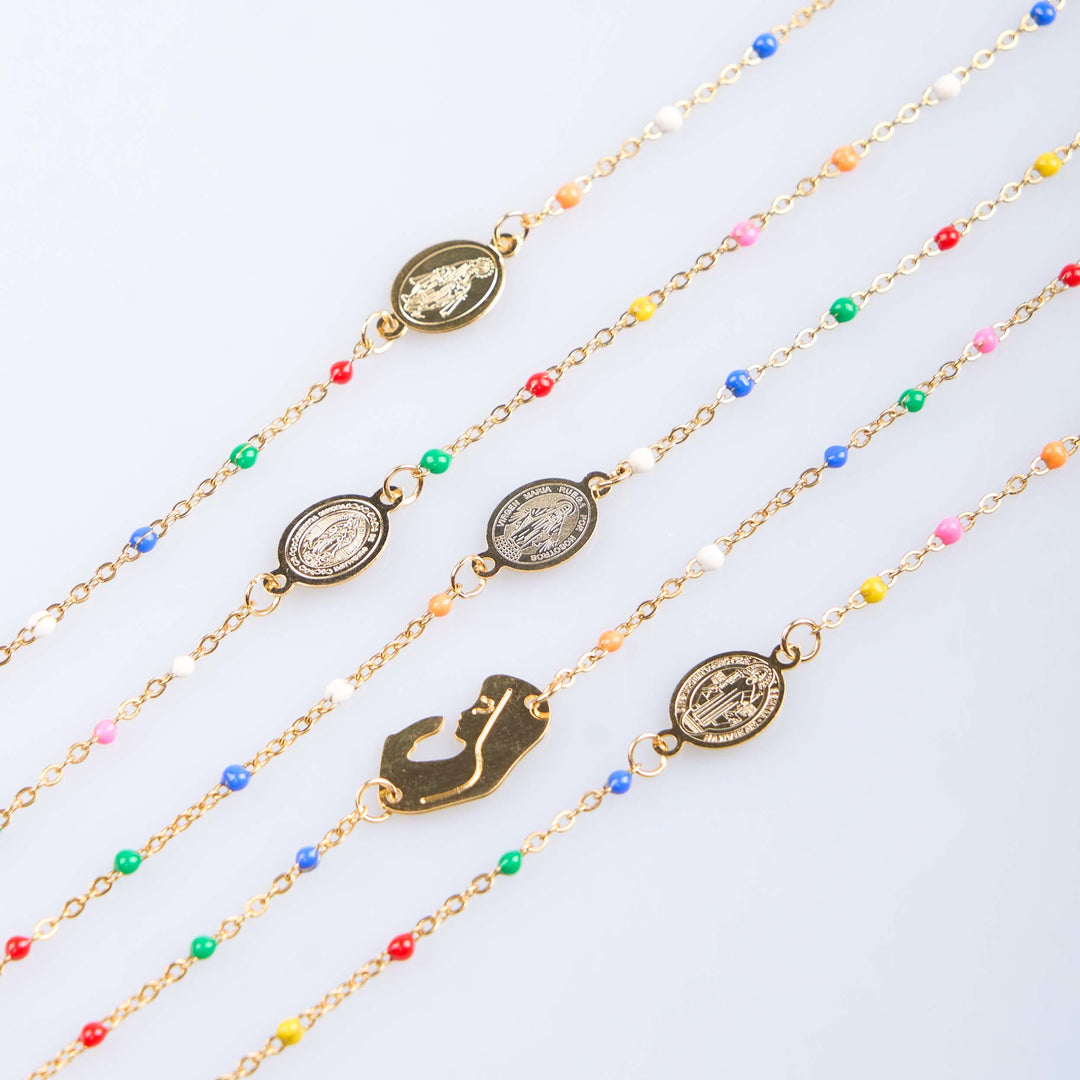 Fresh Elegant Style Colorful Clavicle Chain Necklace with Cross & 5 Medals Options - St. Benedict - image 1