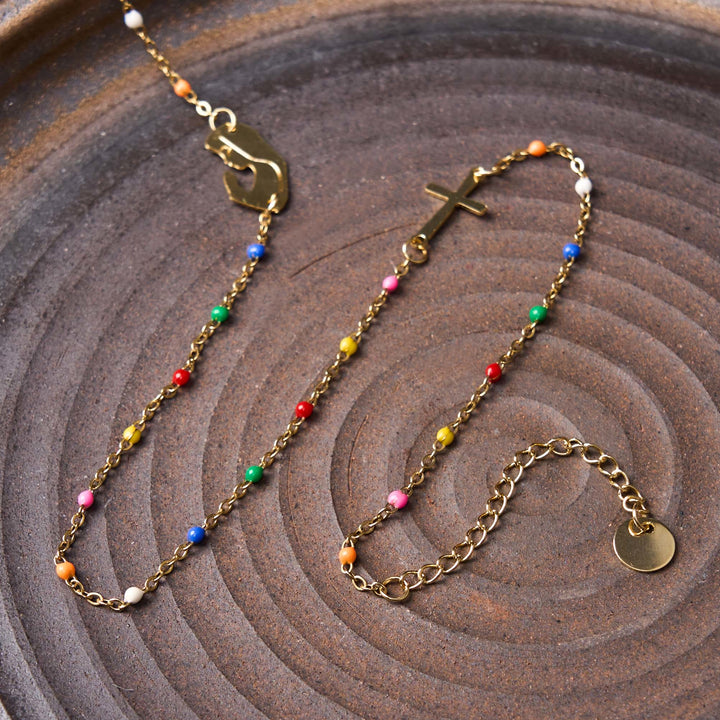 Fresh Elegant Style Colorful Clavicle Chain Necklace with Cross & 5 Medals Options - image 4