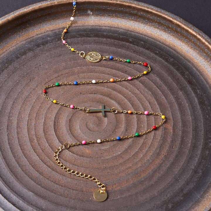Fresh Elegant Style Colorful Clavicle Chain Necklace with Cross & 5 Medals Options - image 5