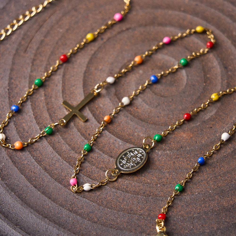 Fresh Elegant Style Colorful Clavicle Chain Necklace with Cross & 5 Medals Options - image 2