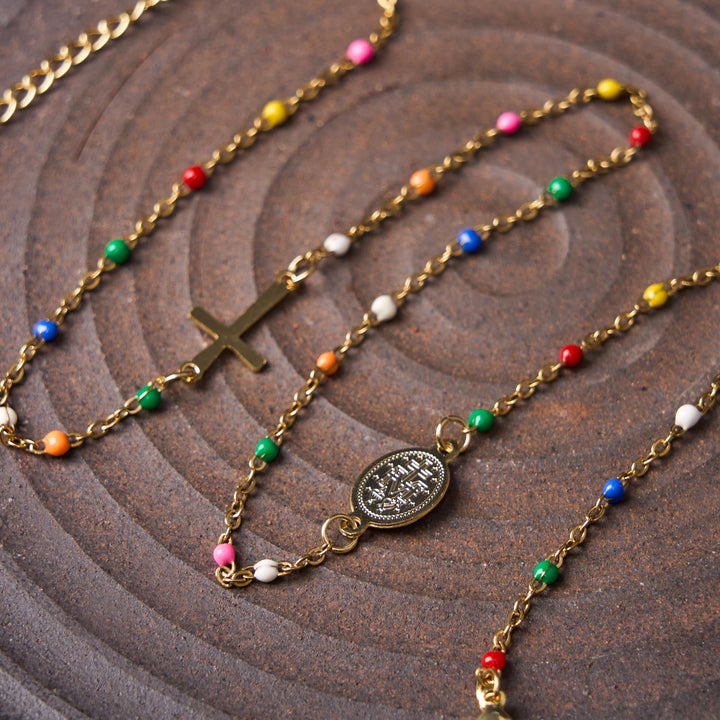Fresh Elegant Style Colorful Clavicle Chain Necklace with Cross & 5 Medals Options - image 2