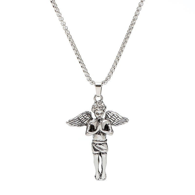Christian Art Retro Hip-hop Style Short Wings Angel Alloy Pendant Necklace - image 4