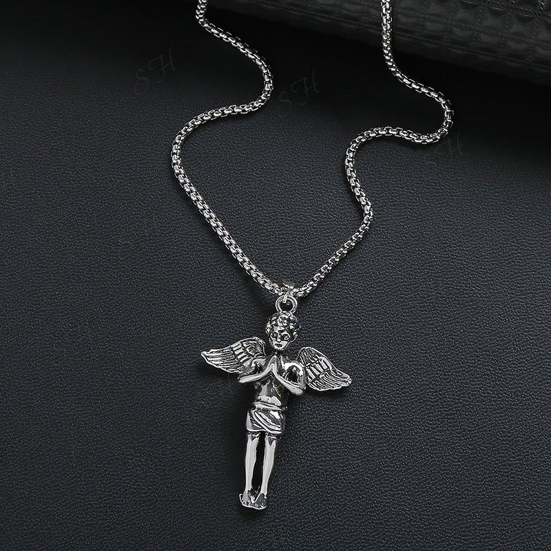 Christian Art Retro Hip-hop Style Short Wings Angel Alloy Pendant Necklace - image 3