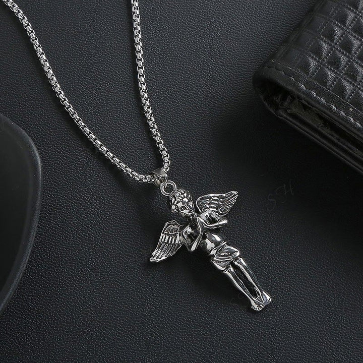 Christian Art Retro Hip-hop Style Short Wings Angel Alloy Pendant Necklace - Wings Angel - image 1