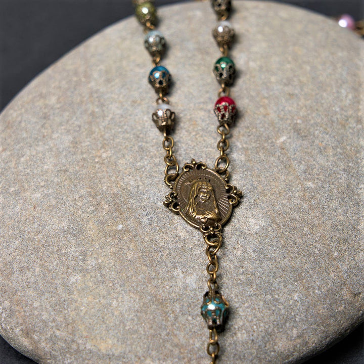 Our Lady of Fátima & Crucifix of 6 mm Round Multicolor Acrylic Alloy Chain Rosary - image 5
