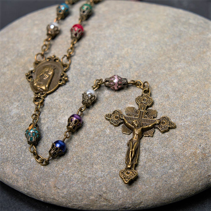 Our Lady of Fátima & Crucifix of 6 mm Round Multicolor Acrylic Alloy Chain Rosary - image 4
