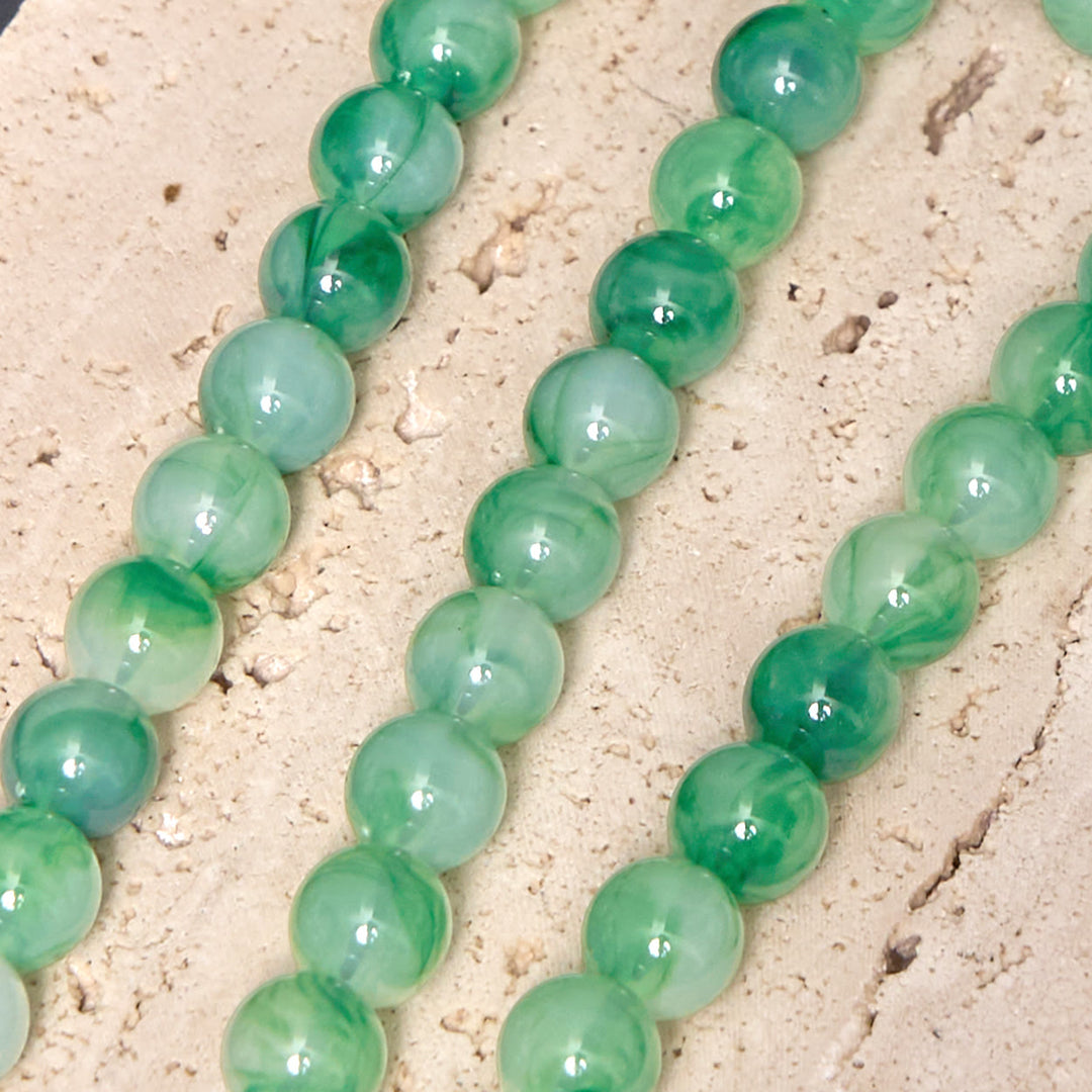Immaculate Heart of Mary & Crucifix of 10 mm Round Green Acrylic Nylon Cord Rosary