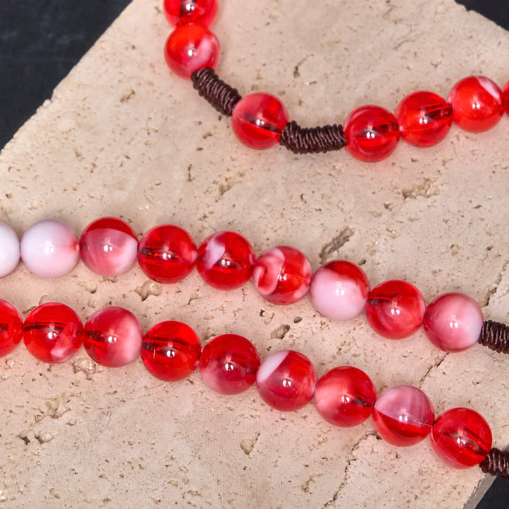 Immaculate Heart of Mary & Crucifix of 10 mm Round Red Acrylic Nylon Cord Rosary