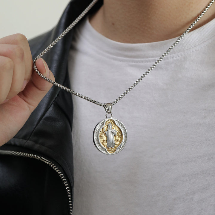 Classic Retro Style Crafted St. Benedict Sacred Protection Pendant Necklace