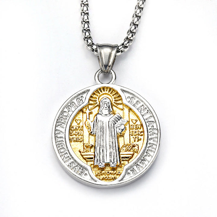 Classic Retro Style Crafted St. Benedict Sacred Protection Pendant Necklace