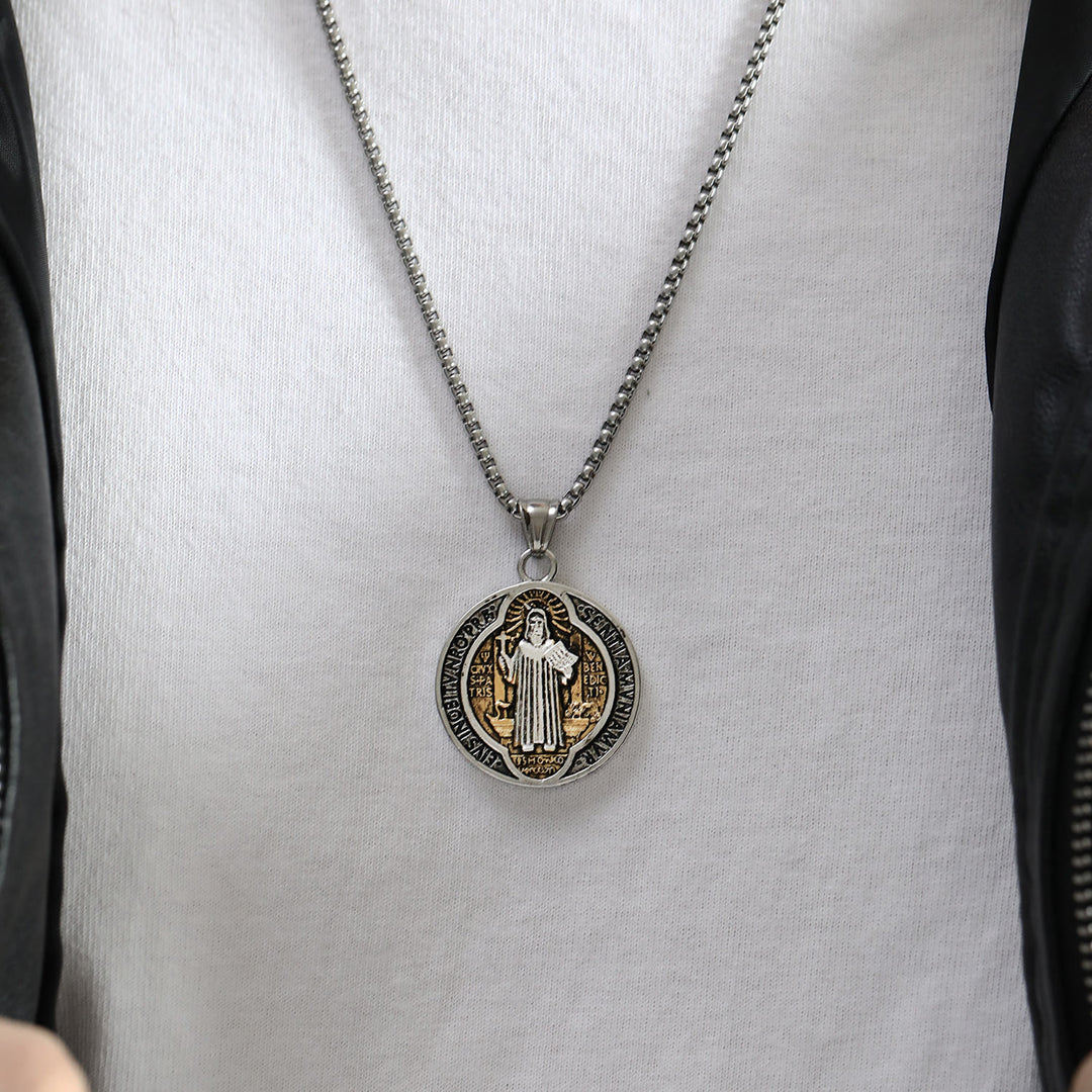 Classic Retro Style Crafted St. Benedict Sacred Protection Pendant Necklace