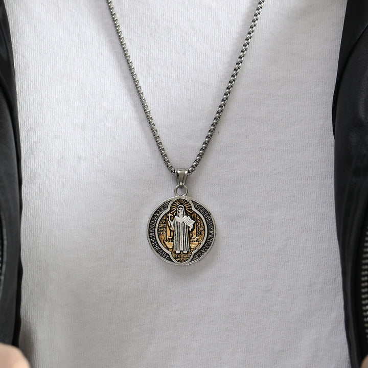 Classic Retro Style Crafted St. Benedict Sacred Protection Pendant Necklace