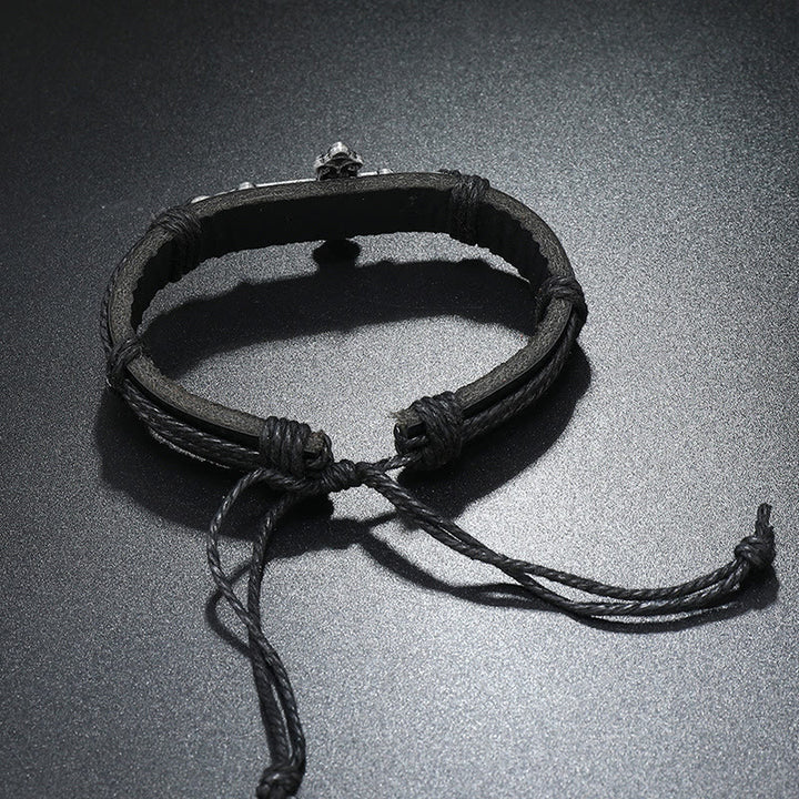 Old Crafted Style Cross Pendant Leather Drawstring Adjustable Faithful Bound Bracelet - image 5