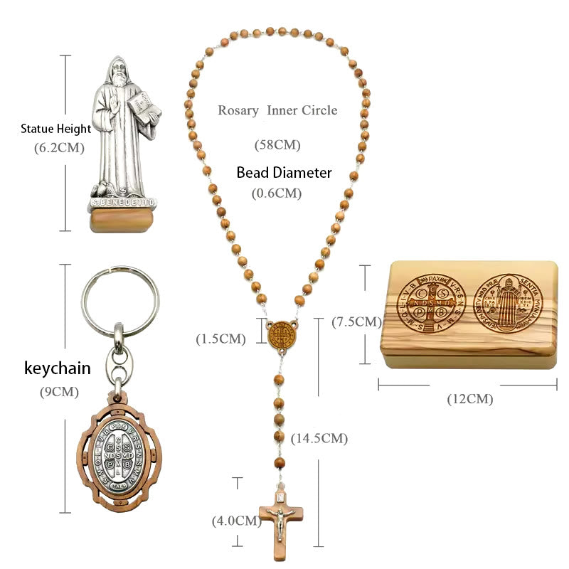 Classic Style Devotional St. Benedict Olive Wood Rosary Set