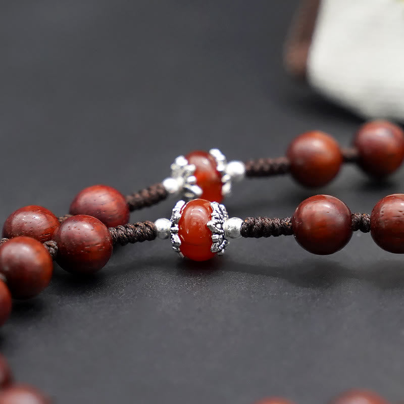 Jesus Cross of 8 mm Round Brown/Black Sandalwood Nylon Cord Rosary