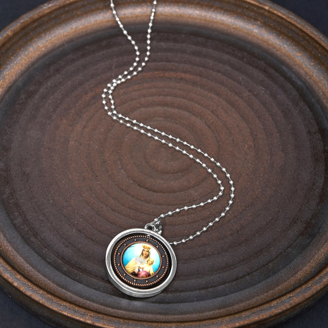 Retro Style Jesus St. Benendict Vrigin Mary Icon Rotating Pendant Necklace