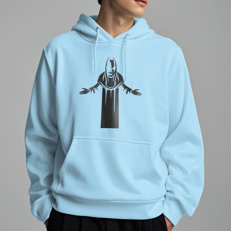 Classic Style Saint Figure Hands Open Praying Fleece Lined Polyester Hoodie