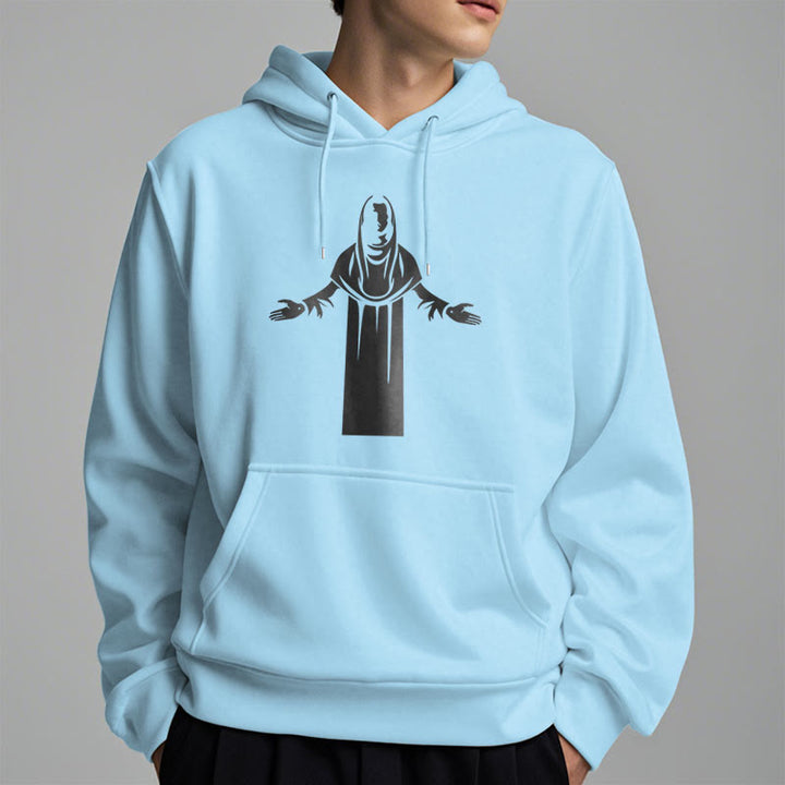 Classic Style Saint Figure Hands Open Praying Fleece Lined Polyester Hoodie